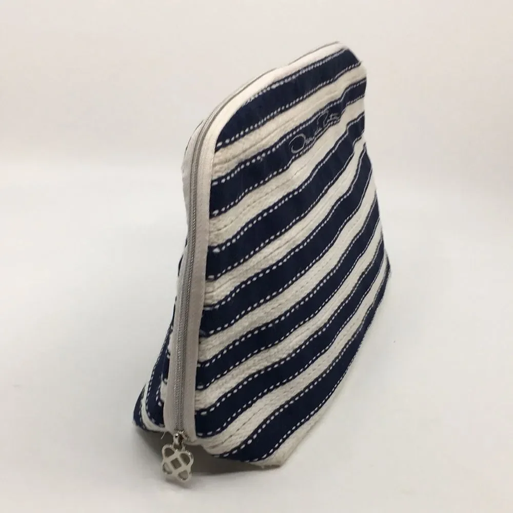 Oscar de la Renta Navy Blue and Cream Striped Padded Makeup / Cosmetic Bag